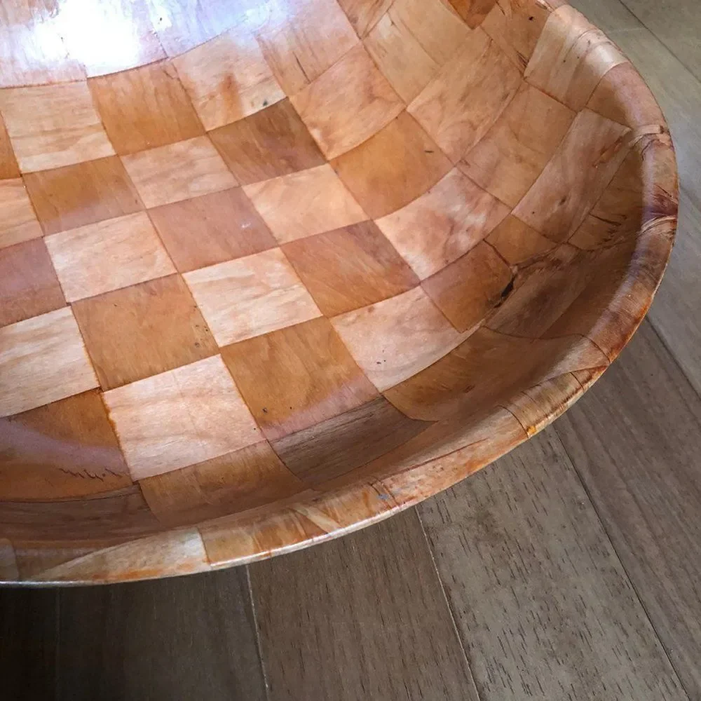 Vintage Wood Party Chip Popcorn Bowl Weavewood Woven Wood 20”’ - Picture 2 of 4